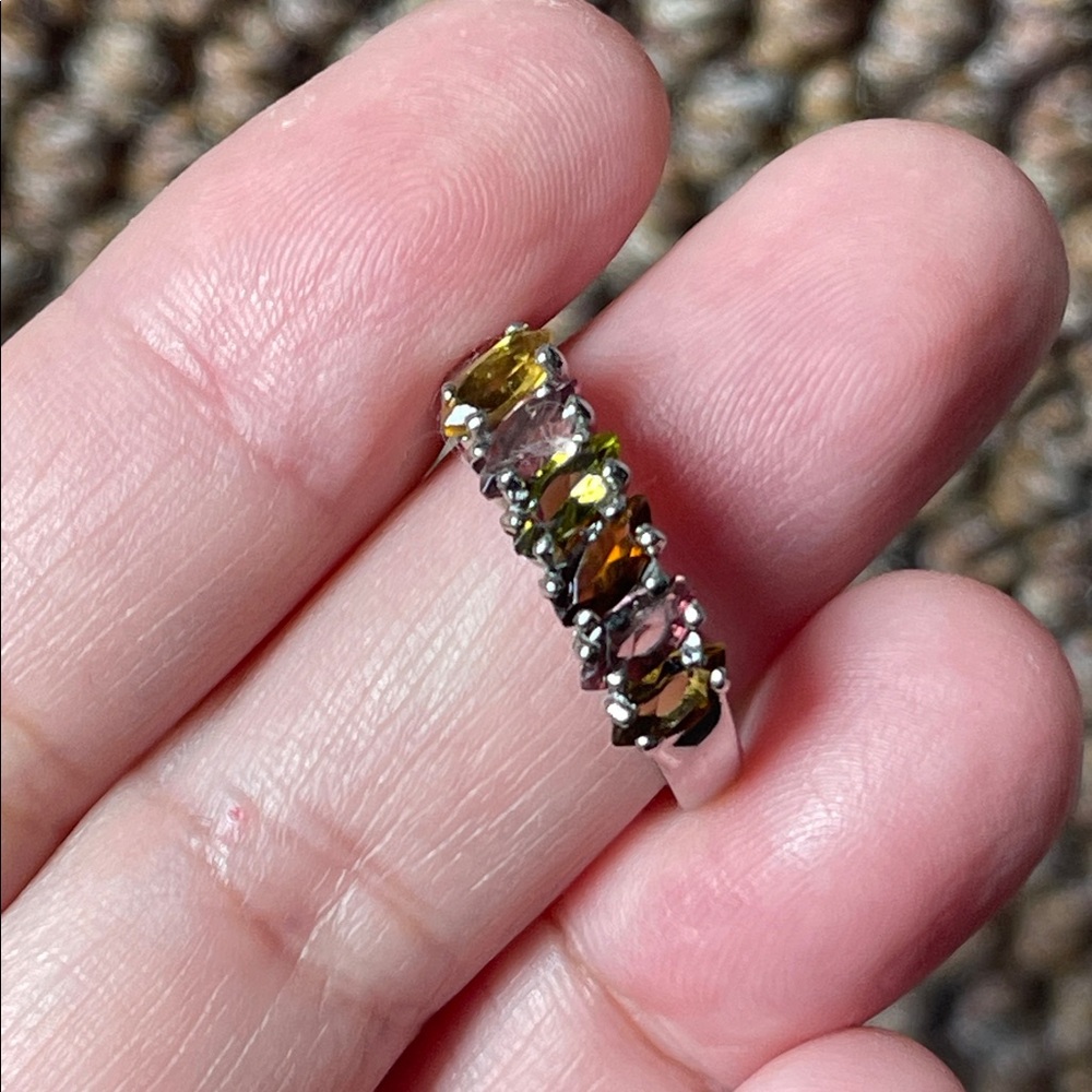 Natural Tourmaline Multicolor Gemstone Ring in 925 Sterling Silver Size 7